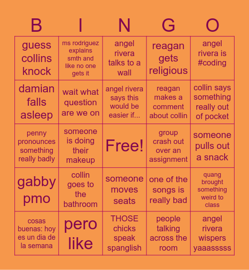 la clase de español B6 Bingo Card