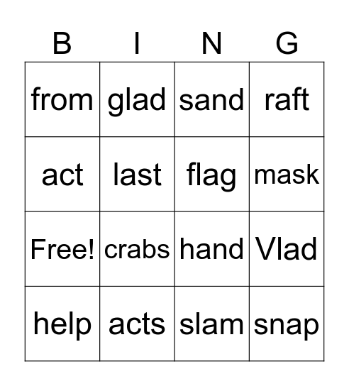 UFLI, 35C, advanced short a Bingo Card