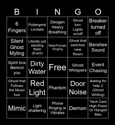 Phasmophobia Bingo Card