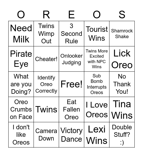 DinomiteTwins Oreo Bingo Card