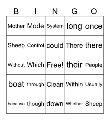 Sight Words Bingo Card