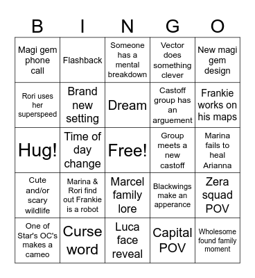 Castoff Chapter 14 Bingo Card