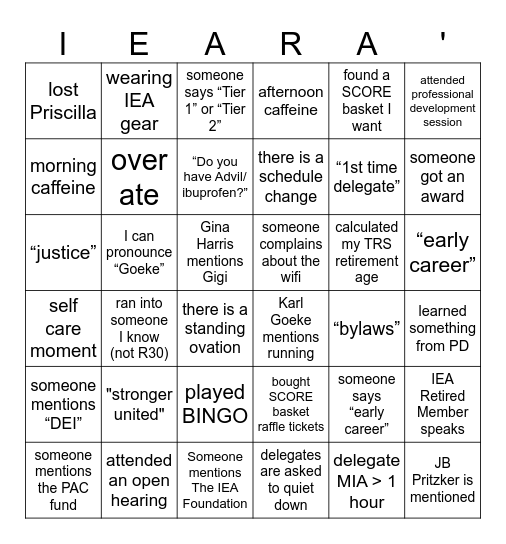 REGION 30 BINGO     THURSDAY 3/12 Bingo Card