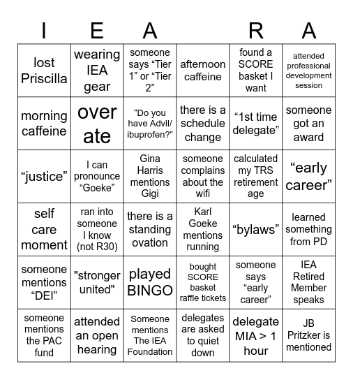 REGION 30 BINGO     THURSDAY 3/12 Bingo Card