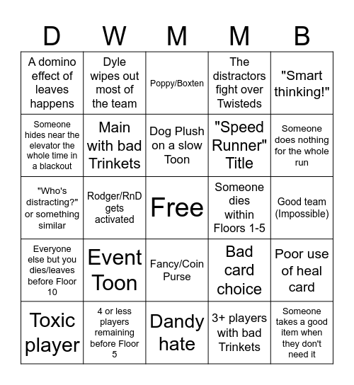 Dandy's World Matchmaking Bingo Card