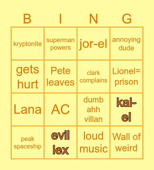 smallville bingo !! :D Bingo Card