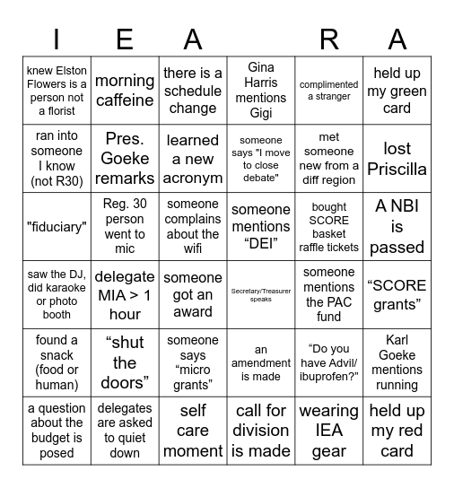 REGION 30 BINGO     THURSDAY 3/13/26 Bingo Card