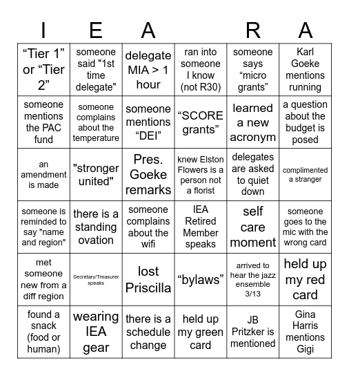 REGION 30 BINGO     THURSDAY 3/13/26 Bingo Card