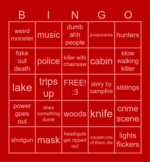 horror film :] Bingo Card