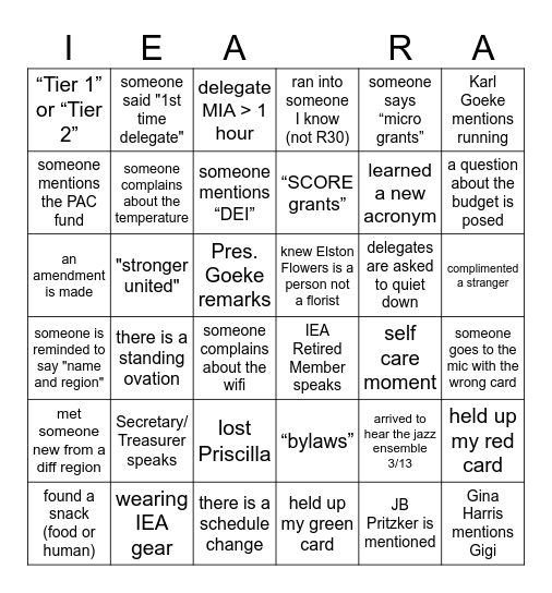 REGION 30 BINGO     FRIDAY 3/13/26 Bingo Card