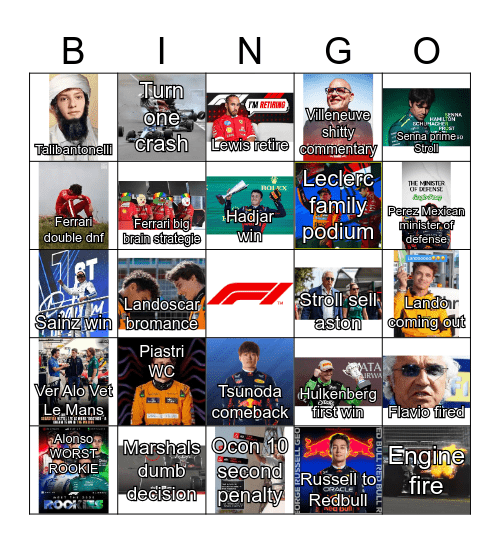 F1 2026 Bingo Card