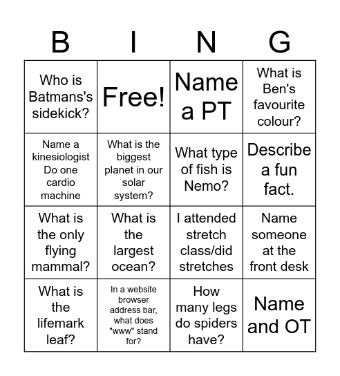 Lifemark Bingo Card