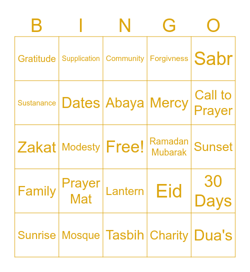 MSA Ramadan Bingo Card