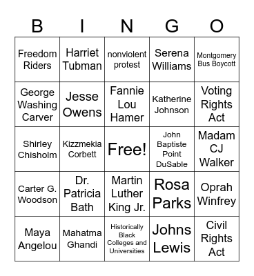 African American History Bingo Card