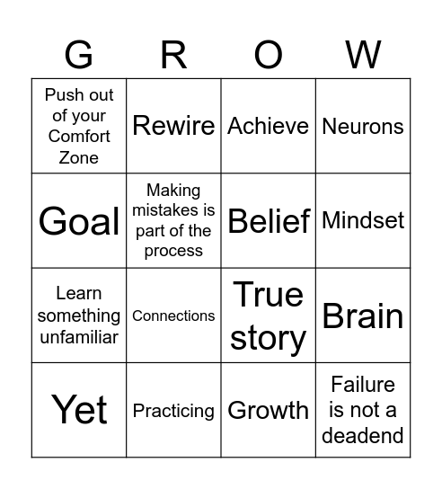 Growth Mindset Bingo Card