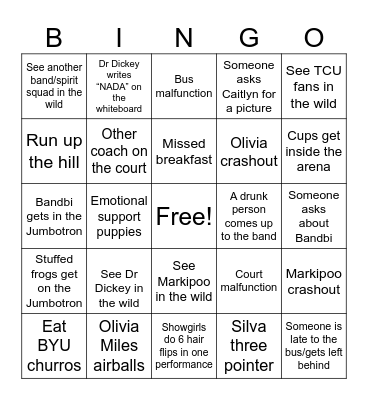 WBB Big 12 Tournament Bingo Card