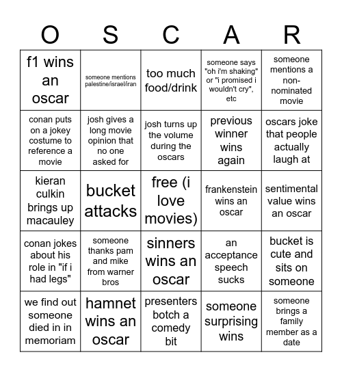oscars bingo Card