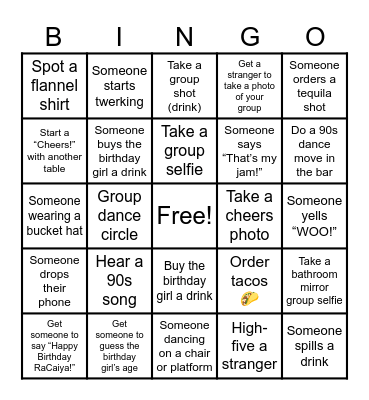 RaCaiya's ALL THAT Birthday Bingo Card
