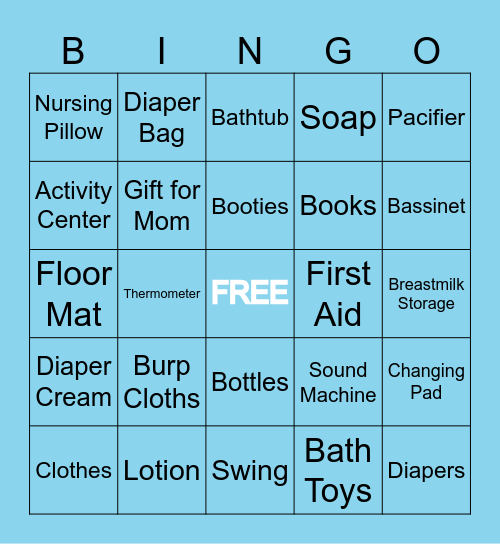 Baby Shower Bingo Card
