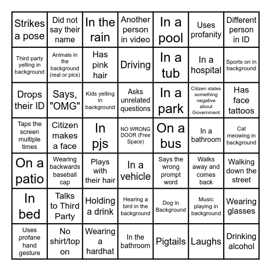 Verify by Video Office Competition Bingo Card