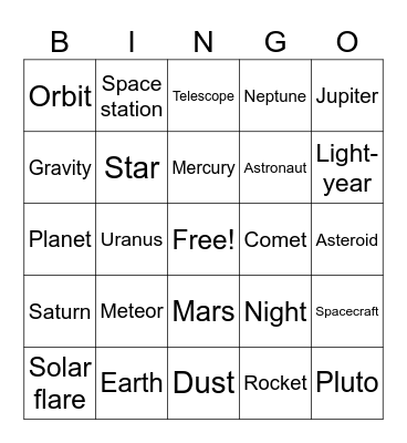 SPACE BINGO Card