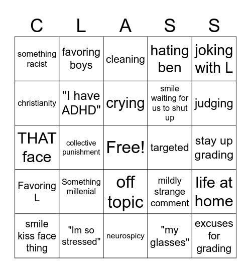 scary class Bingo Card