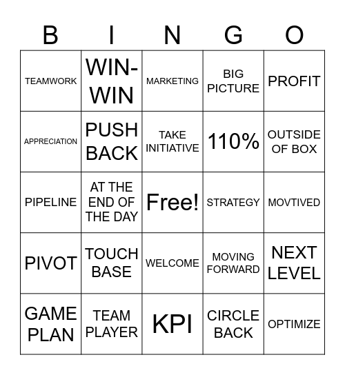 CORPORATE BINGO BABY Bingo Card