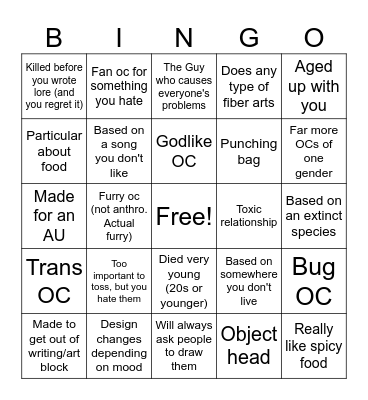 OC Bingo (Specific) Bingo Card