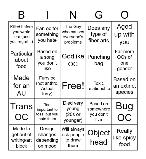 OC Bingo (Specific) Bingo Card