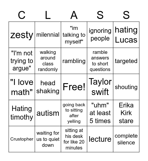 Class Bingo Card