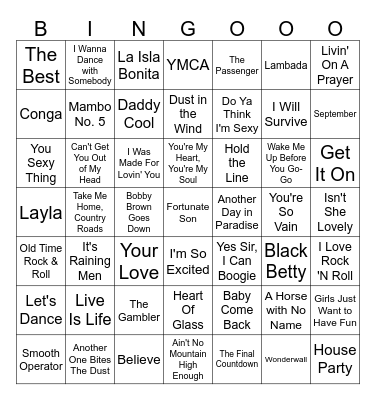 Vinstogo Musikkbingo 3 SONGS Bingo Card