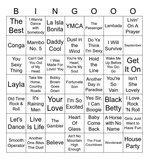 Vinstogo Musikkbingo 3 SONGS Bingo Card