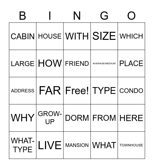 ASL Housing Bingo Card