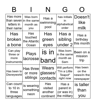 Find Someone Who...  Bingo Card