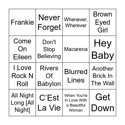 Music Bingo  20 Bingo Card