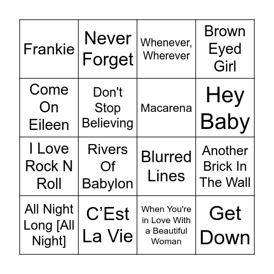 Music Bingo  20 Bingo Card