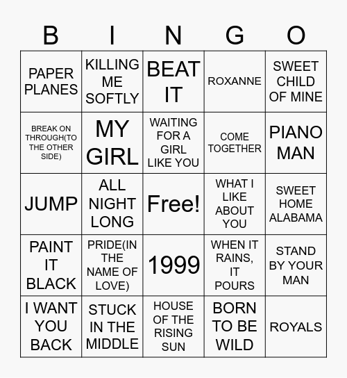 MUSIC BINGO Card