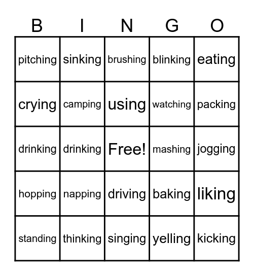-ing endings Bingo Card
