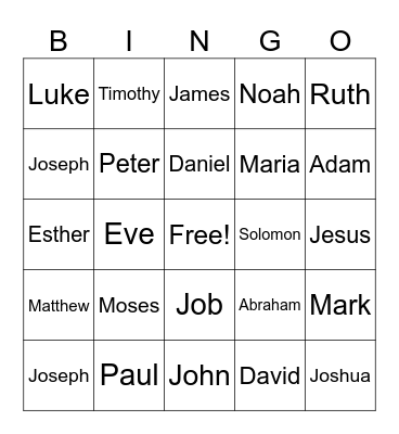BAICA BIBLE BINGO Card