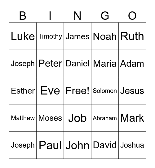 BAICA BIBLE BINGO Card