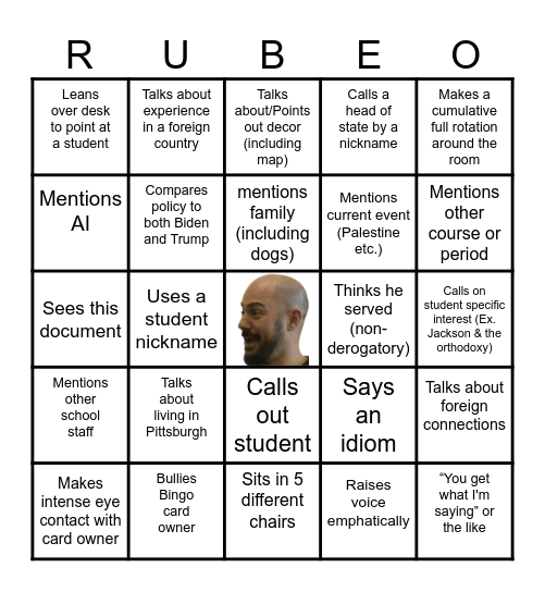 Rubeo Comparative Bingo Card Bingo Card