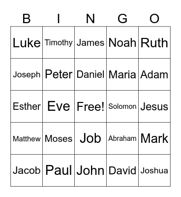 BAICA BIBLE BINGO Card