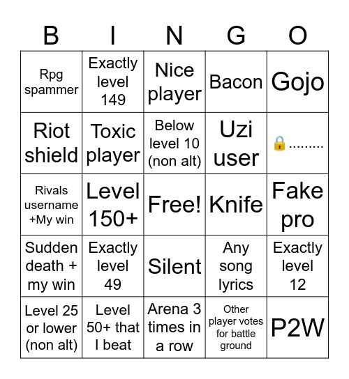 Rivals bingo for me Bingo Card