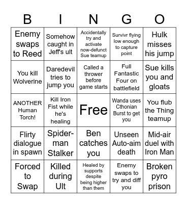 Marvel Rivals Human Torch Bingo Card