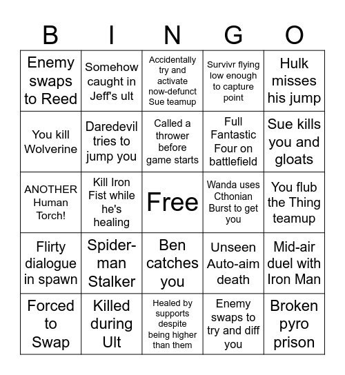 Marvel Rivals Human Torch Bingo Card