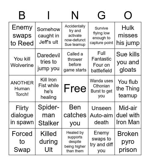 Marvel Rivals Human Torch Bingo Card