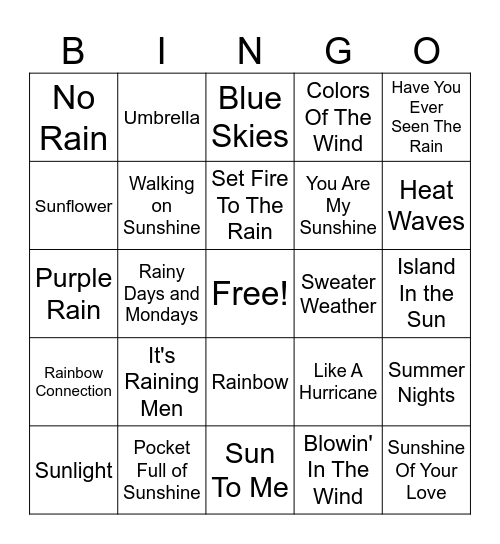 Weather Bingo Card