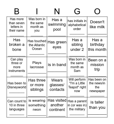 Find Someone Who...  Bingo Card