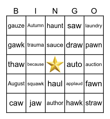 "au & aw" Vowel Teams Bingo Card