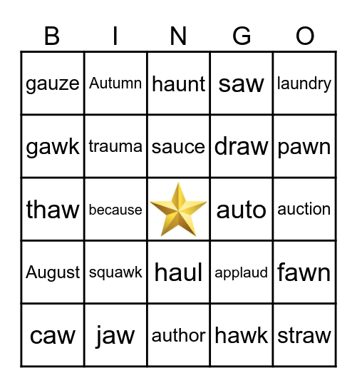 "au & aw" Vowel Teams Bingo Card